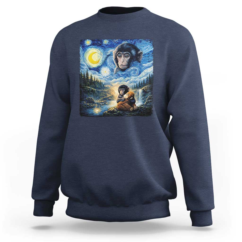 Punch Mokey Sweatshirt Viral Baby Monkey Starry Night Van Gogh