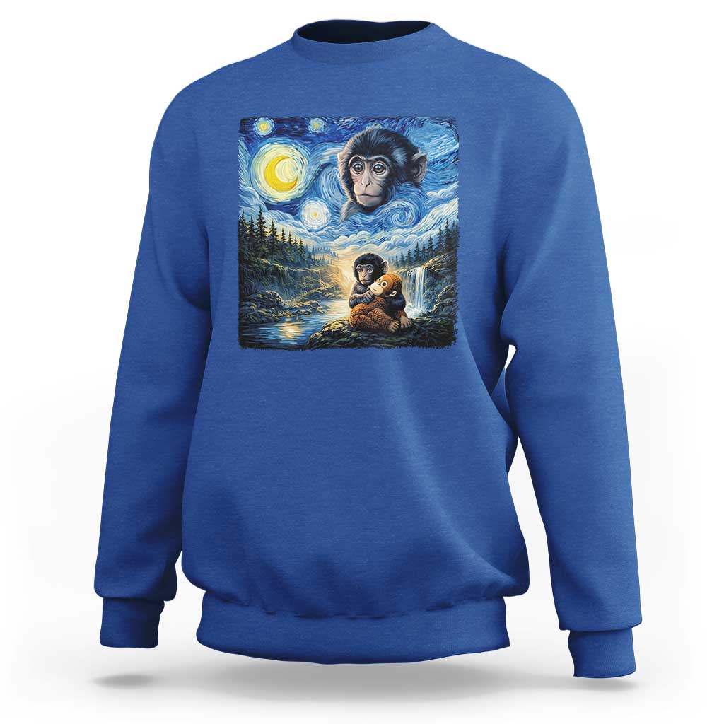Punch Mokey Sweatshirt Viral Baby Monkey Starry Night Van Gogh