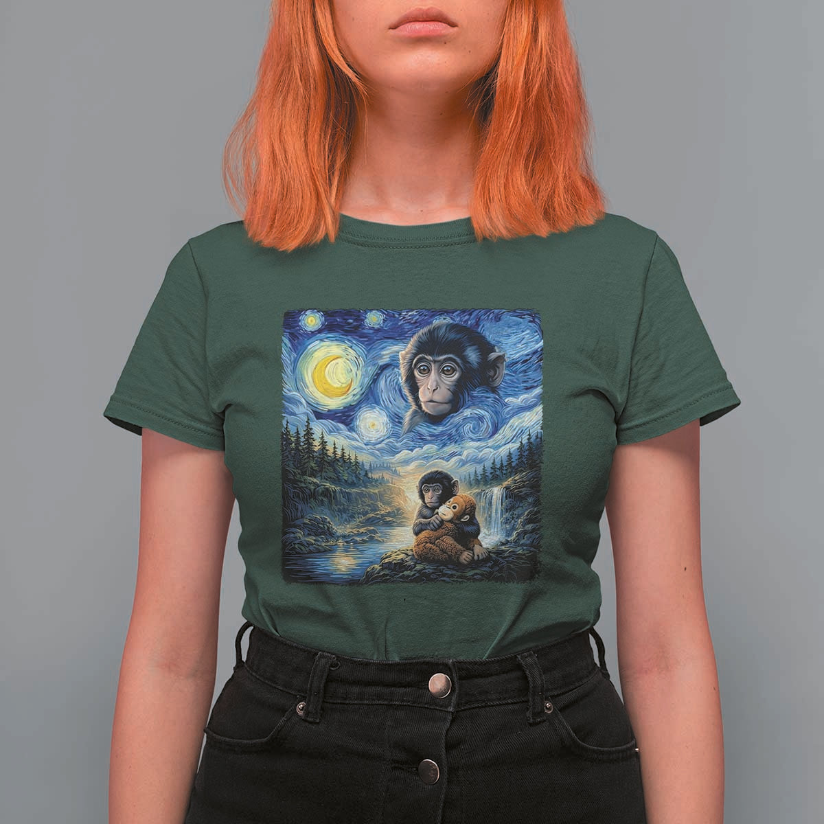 Punch Mokey T Shirt For Women Viral Baby Monkey Starry Night Van Gogh