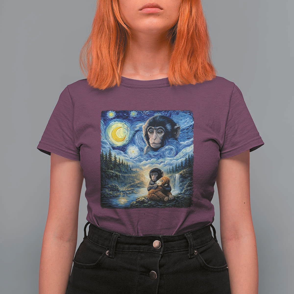 Punch Mokey T Shirt For Women Viral Baby Monkey Starry Night Van Gogh