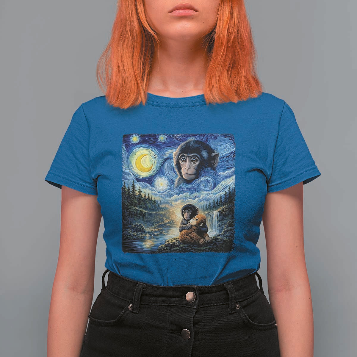 Punch Mokey T Shirt For Women Viral Baby Monkey Starry Night Van Gogh