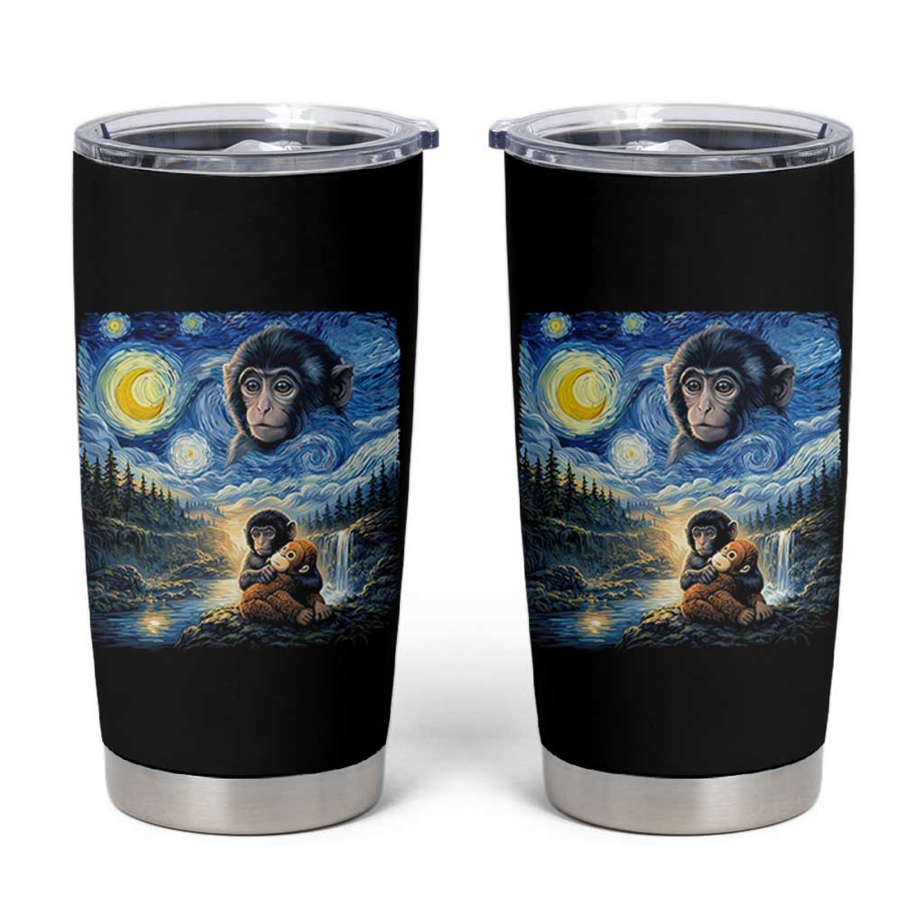 Punch Mokey Tumbler Cup Viral Baby Monkey Starry Night Van Gogh