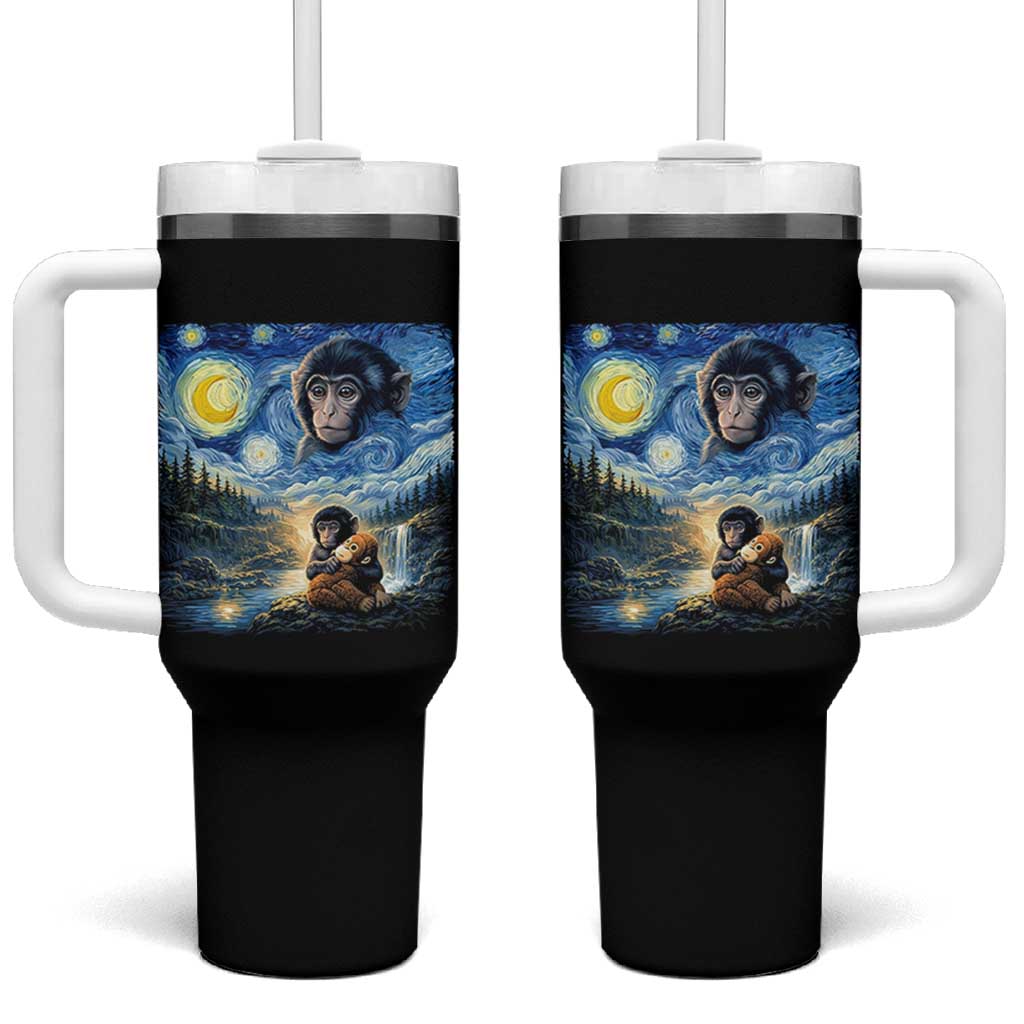 Punch Mokey Tumbler With Handle Viral Baby Monkey Starry Night Van Gogh
