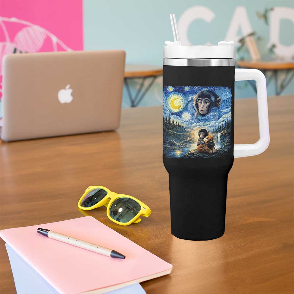 Punch Mokey Tumbler With Handle Viral Baby Monkey Starry Night Van Gogh