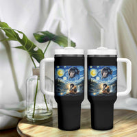 Punch Mokey Tumbler With Handle Viral Baby Monkey Starry Night Van Gogh