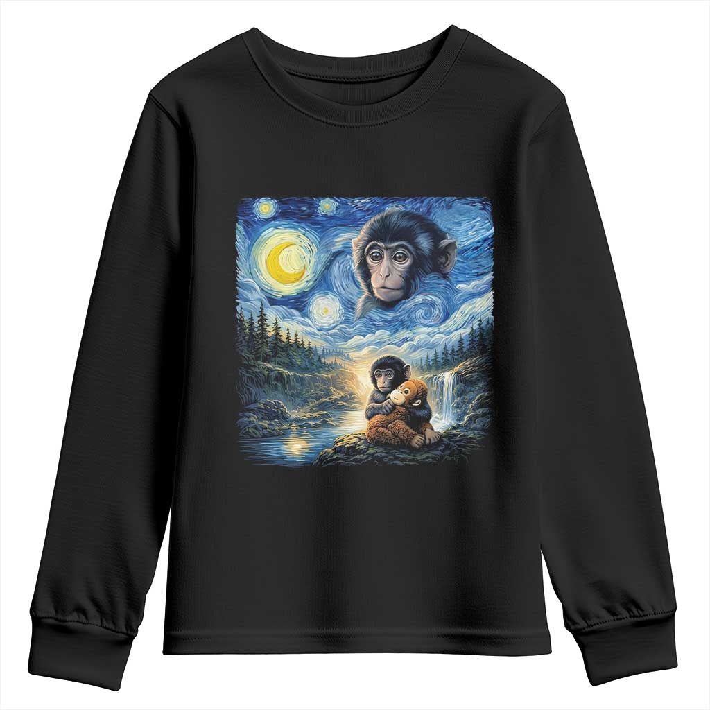 Punch Mokey Youth Sweatshirt Viral Baby Monkey Starry Night Van Gogh
