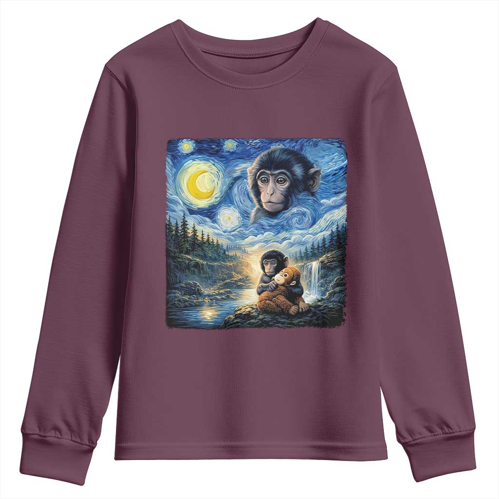 Punch Mokey Youth Sweatshirt Viral Baby Monkey Starry Night Van Gogh