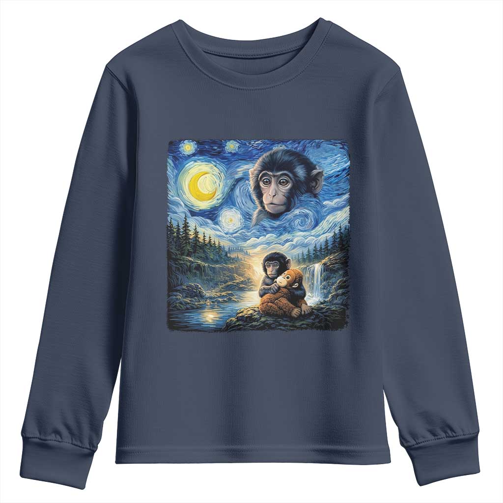 Punch Mokey Youth Sweatshirt Viral Baby Monkey Starry Night Van Gogh
