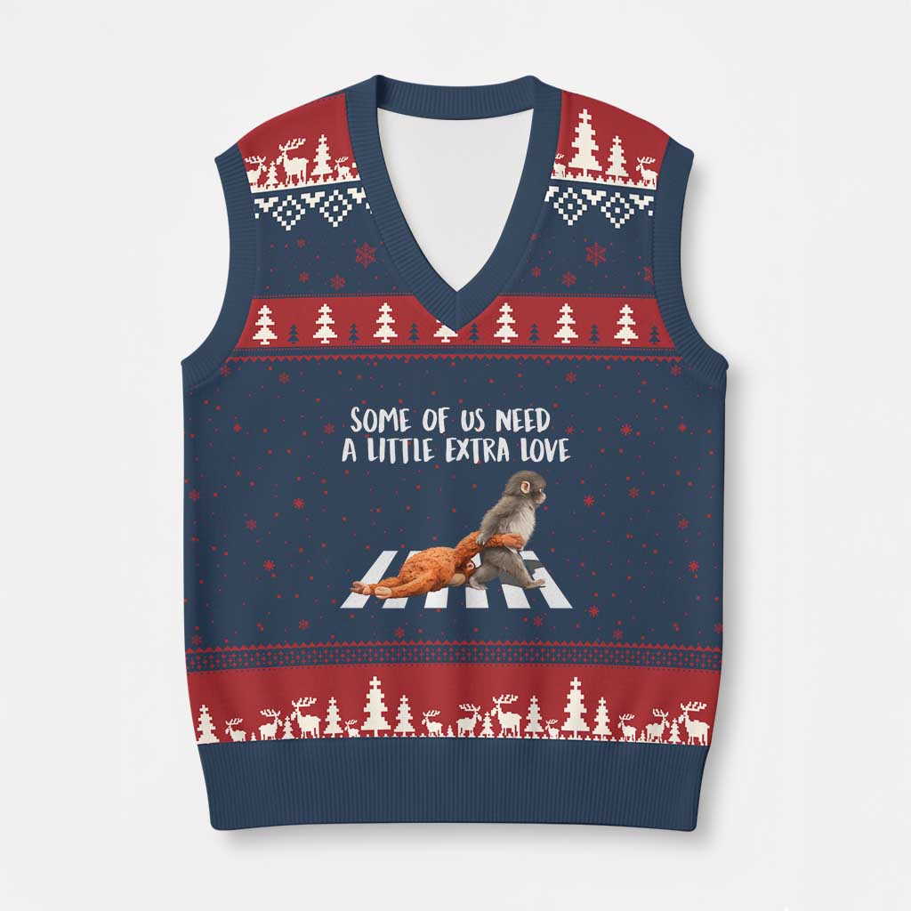 Punch Mokey Meme V-Neck Knit Sweater Vest Some Of Us Need a Little Extra Love