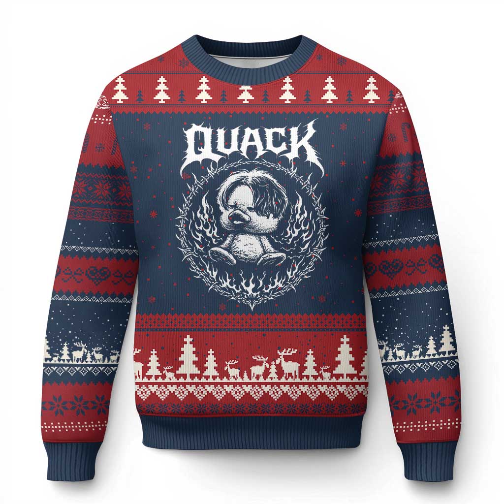 Funny Duck Metal Concert Ugly Christmas Sweater Rock Music Quack Meme