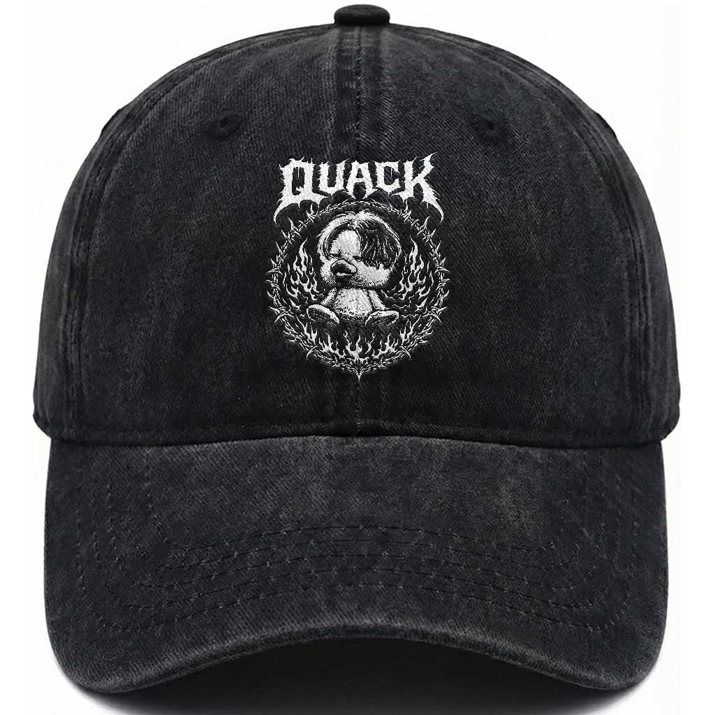 Funny Duck Metal Concert Washed Cotton Baseball Cap Rock Music Quack Meme