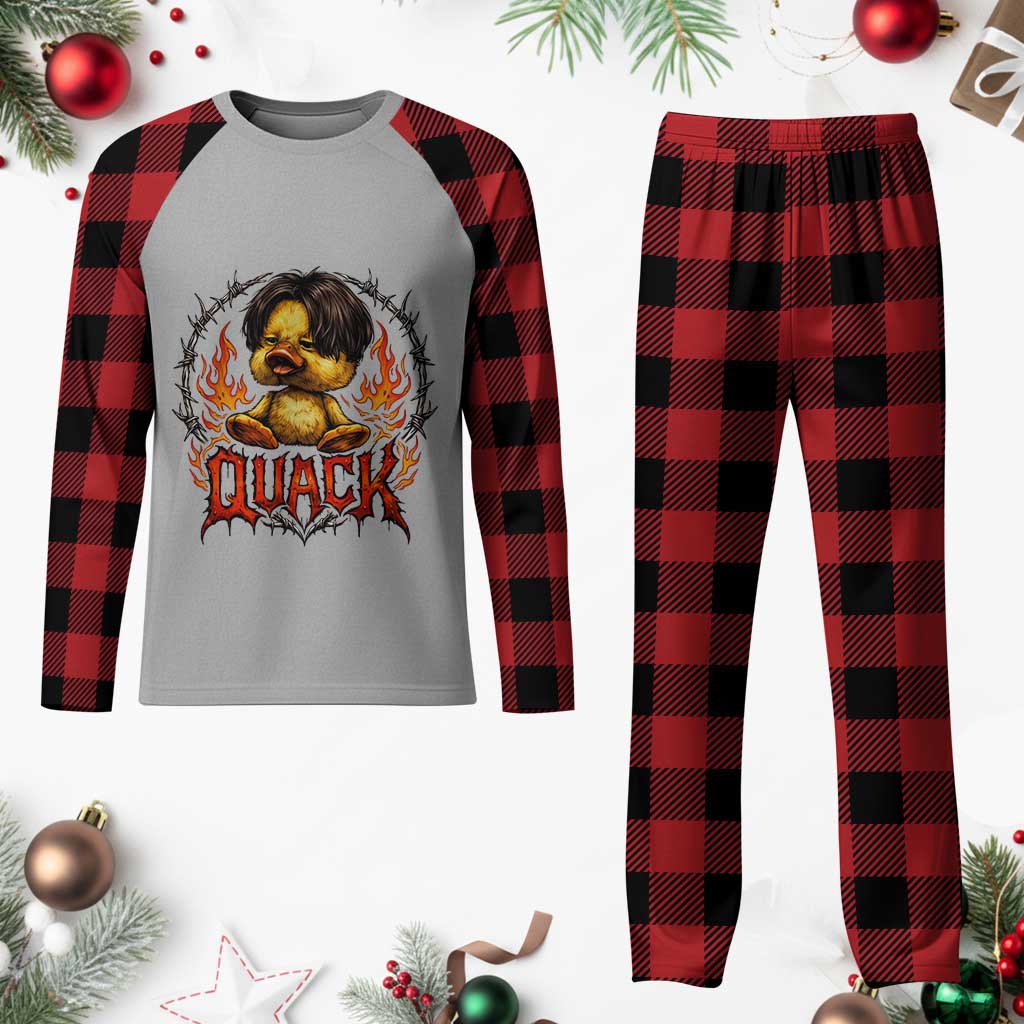 Funny Duck Metal Concert Plaid Pajama Set Rock Band Quack Meme