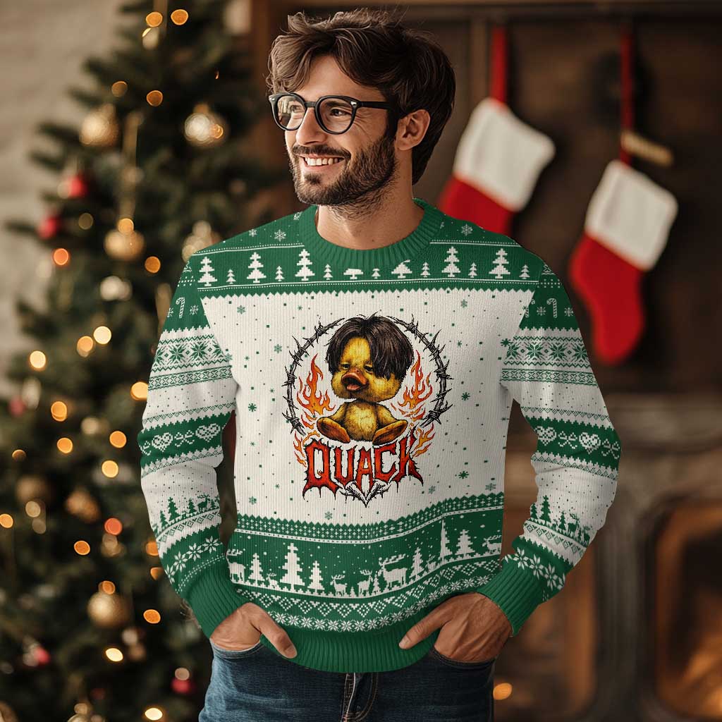 Funny Duck Metal Concert Ugly Christmas Sweater Rock Band Quack Meme