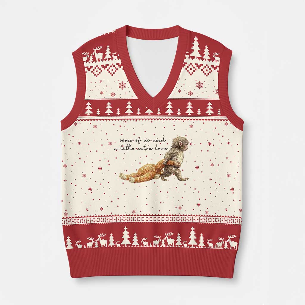 Punch Mokey V-Neck Knit Sweater Vest Viral Trend Baby Monkey Meme
