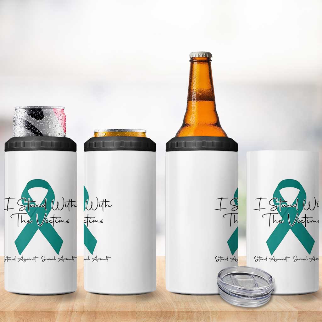 Sexual Assault Awareness 4 in 1 Can Cooler Tumbler I Stand With The Victims