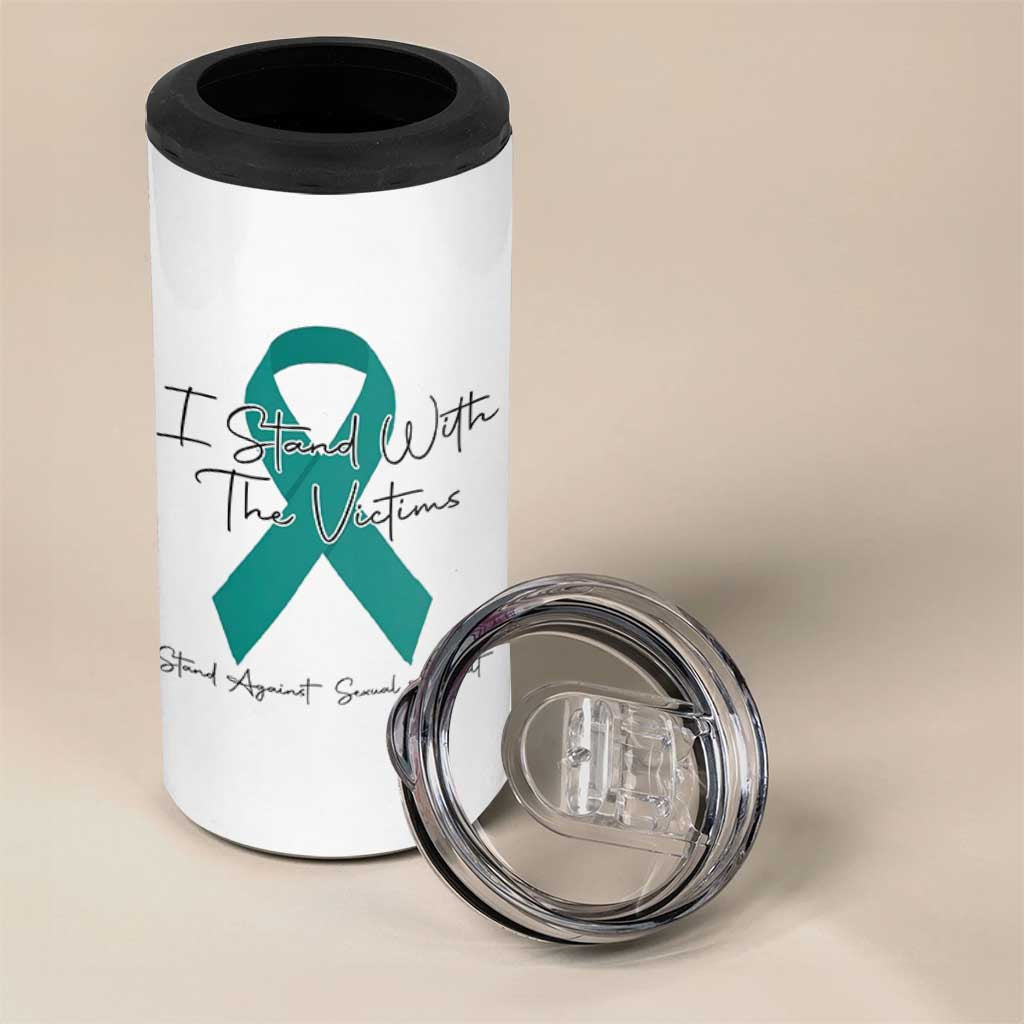 Sexual Assault Awareness 4 in 1 Can Cooler Tumbler I Stand With The Victims