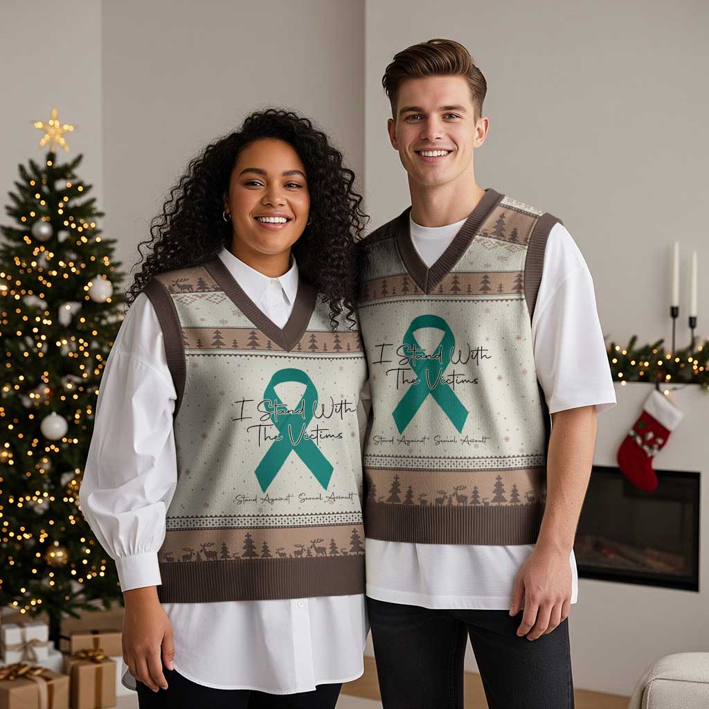 Sexual Assault Awareness V-Neck Knit Sweater Vest I Stand With The Victims