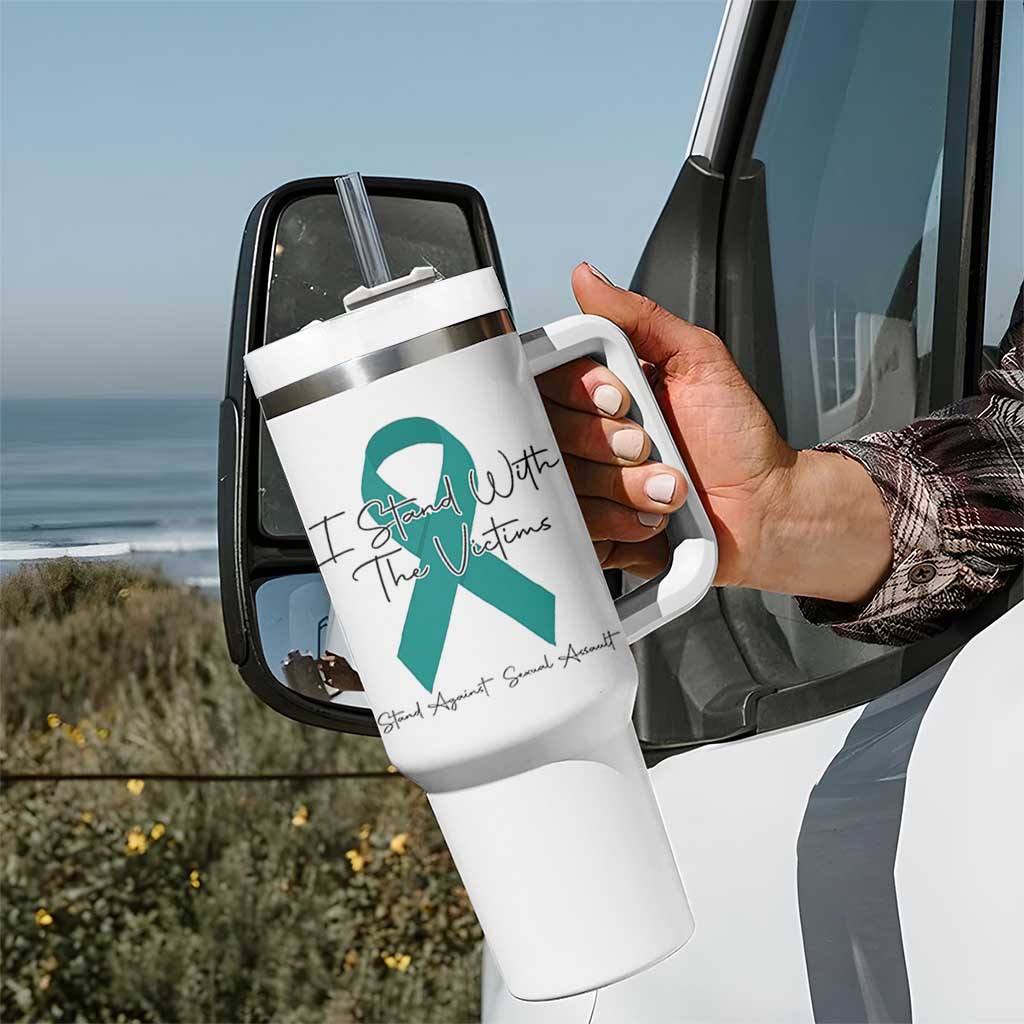 Sexual Assault Awareness Tumbler With Handle I Stand With The Victims