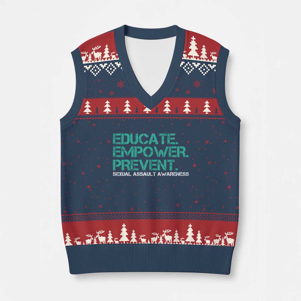 Sexual Assault Awareness V-Neck Knit Sweater Vest Educate Empower Prevent