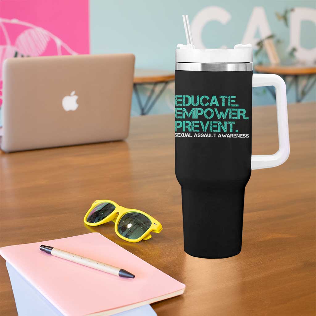 Sexual Assault Awareness Tumbler With Handle Educate Empower Prevent