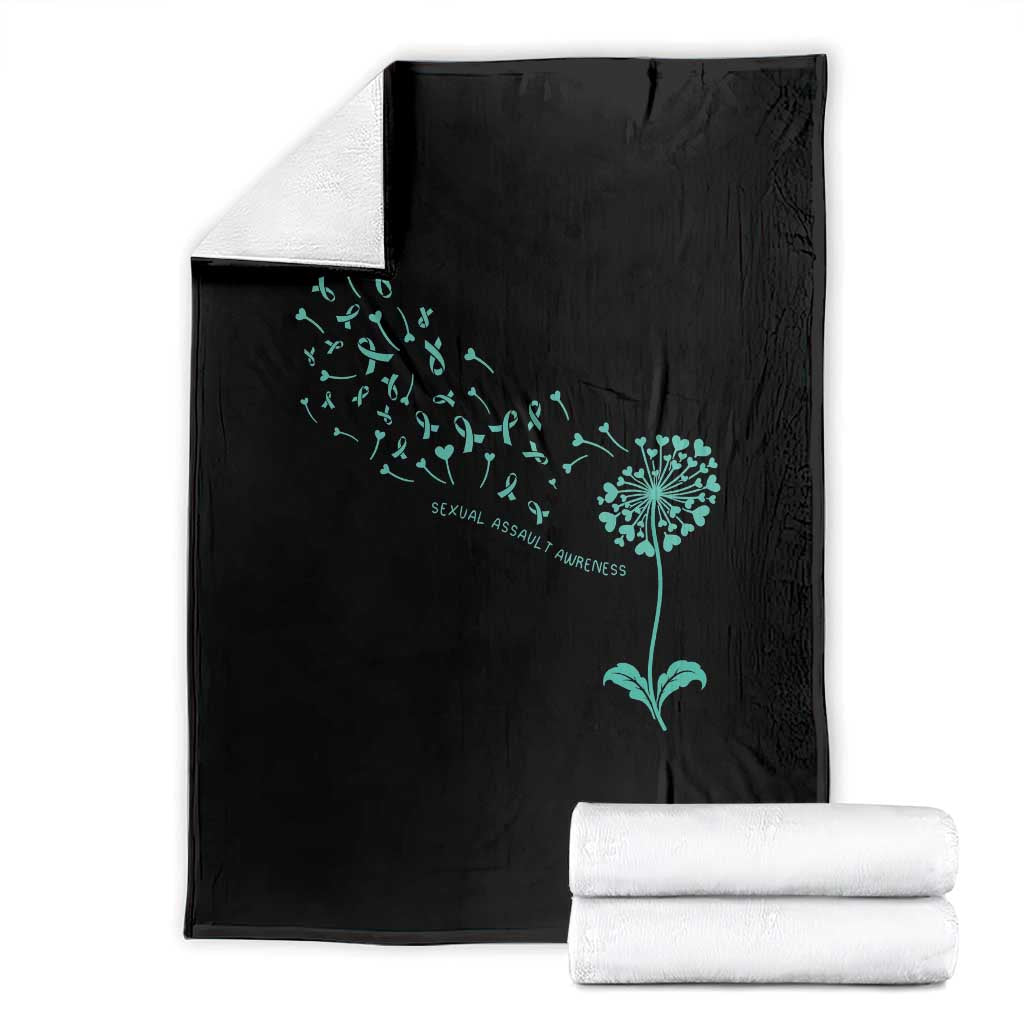 Sexual Assault Awareness Throw Blanket Teal Dandelion Ribbons
