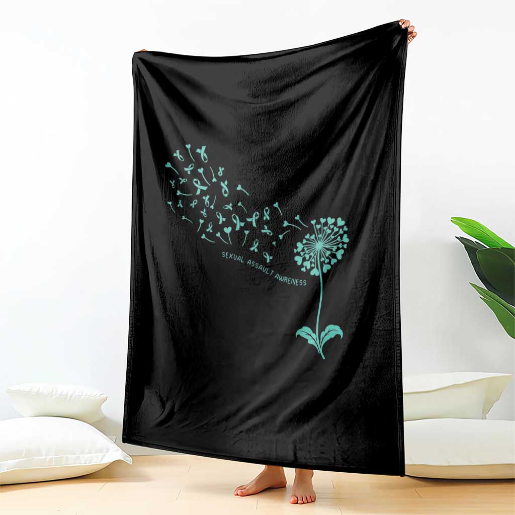 Sexual Assault Awareness Throw Blanket Teal Dandelion Ribbons