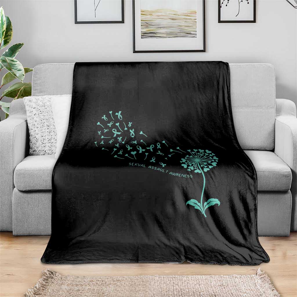 Sexual Assault Awareness Throw Blanket Teal Dandelion Ribbons