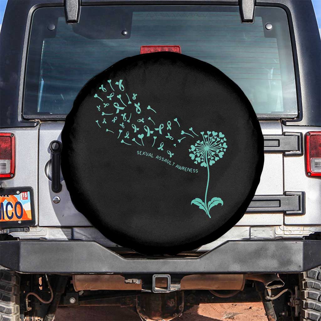Sexual Assault Awareness Spare Tire Cover Teal Dandelion Ribbons