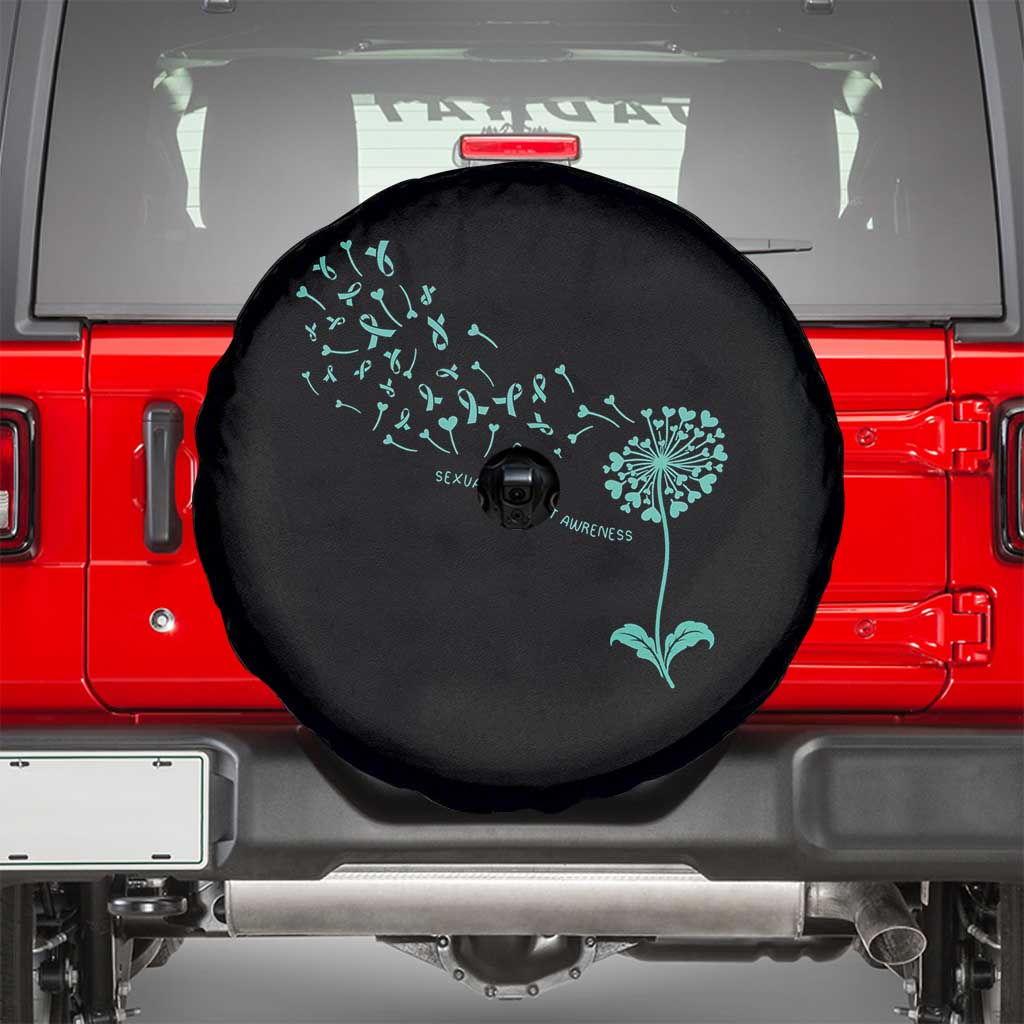 Sexual Assault Awareness Spare Tire Cover Teal Dandelion Ribbons