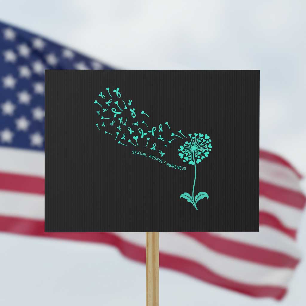 Sexual Assault Awareness Protest Sign Teal Dandelion Ribbons