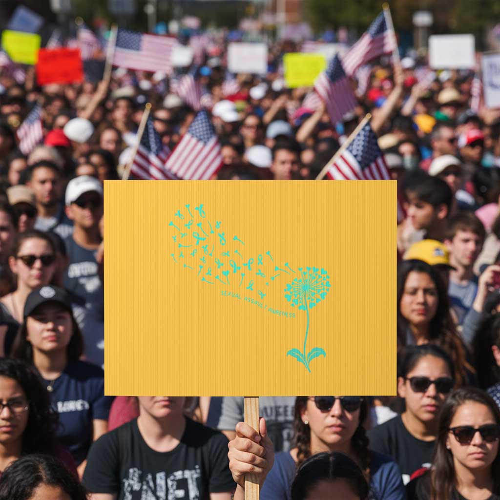 Sexual Assault Awareness Protest Sign Teal Dandelion Ribbons
