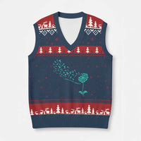 Sexual Assault Awareness V-Neck Knit Sweater Vest Teal Dandelion Ribbons