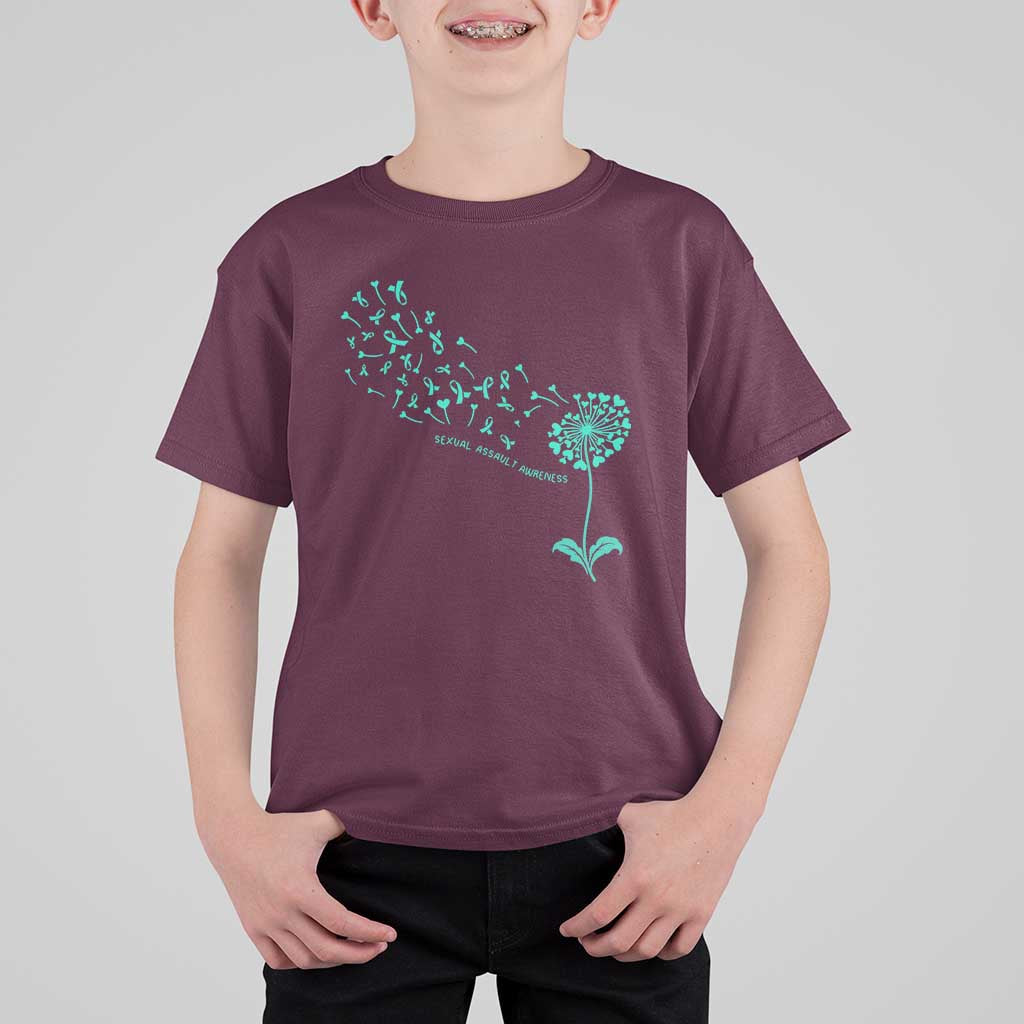 Sexual Assault Awareness T Shirt For Kid Teal Dandelion Ribbons