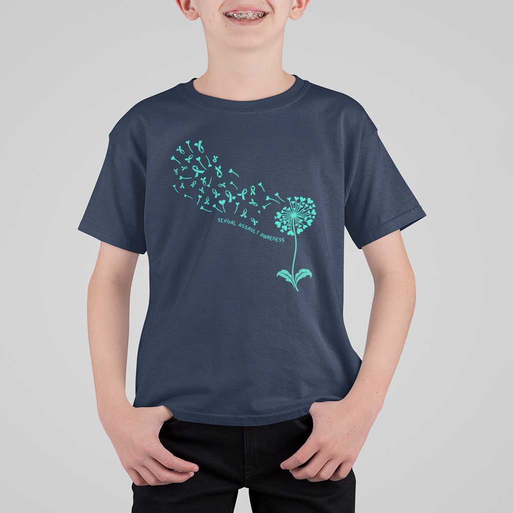 Sexual Assault Awareness T Shirt For Kid Teal Dandelion Ribbons