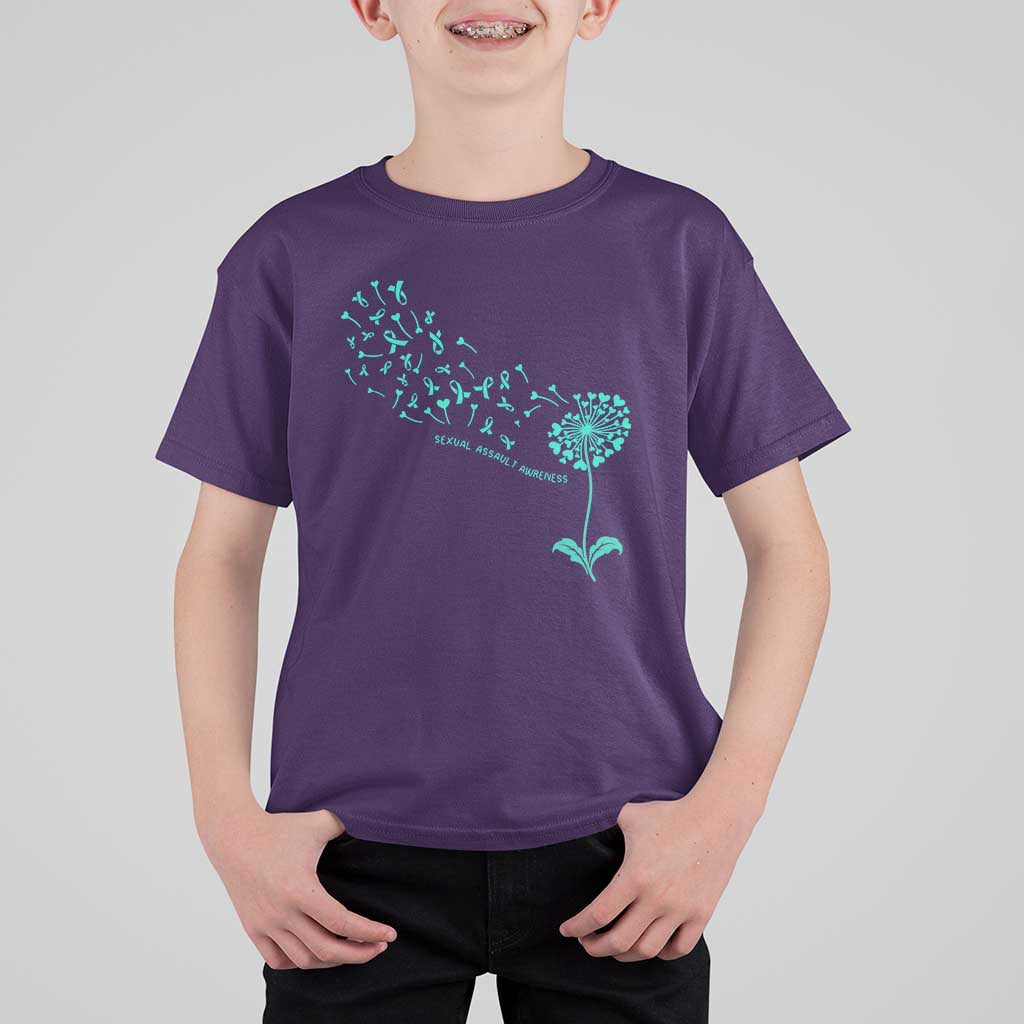 Sexual Assault Awareness T Shirt For Kid Teal Dandelion Ribbons