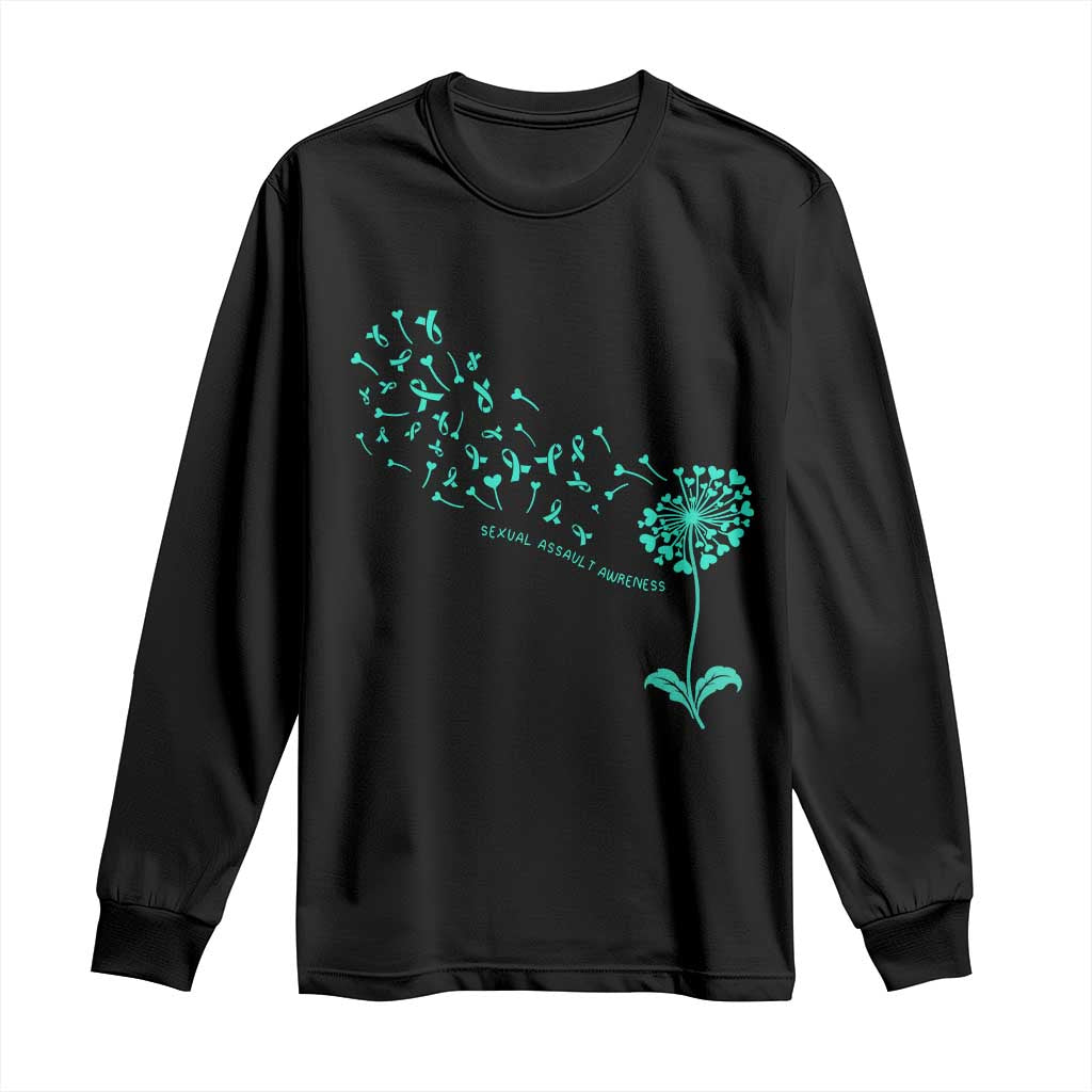 Sexual Assault Awareness Long Sleeve Shirt Teal Dandelion Ribbons