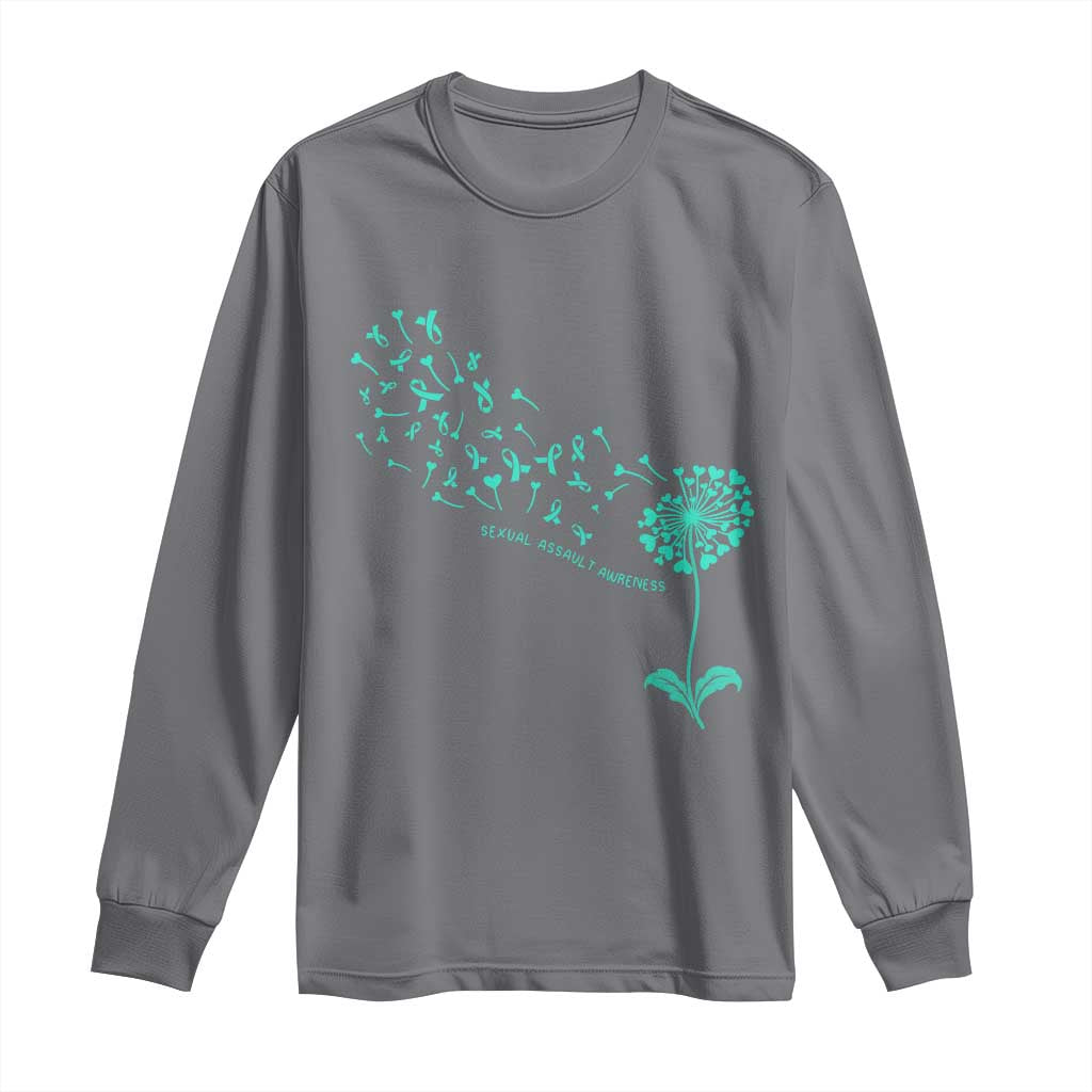 Sexual Assault Awareness Long Sleeve Shirt Teal Dandelion Ribbons