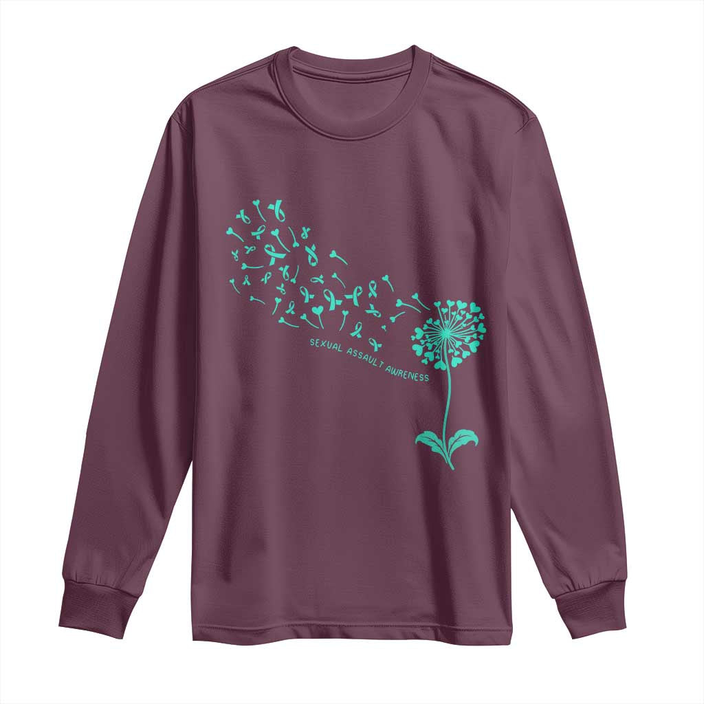 Sexual Assault Awareness Long Sleeve Shirt Teal Dandelion Ribbons