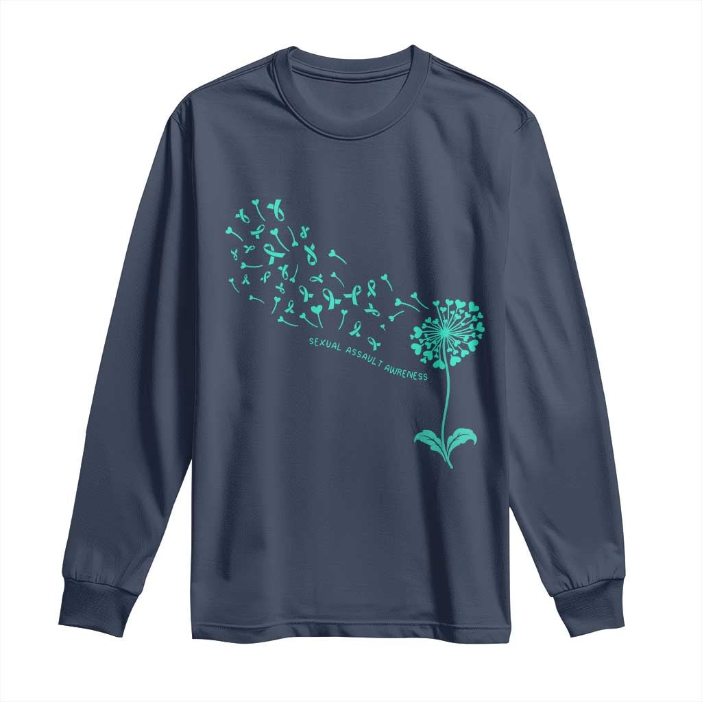 Sexual Assault Awareness Long Sleeve Shirt Teal Dandelion Ribbons