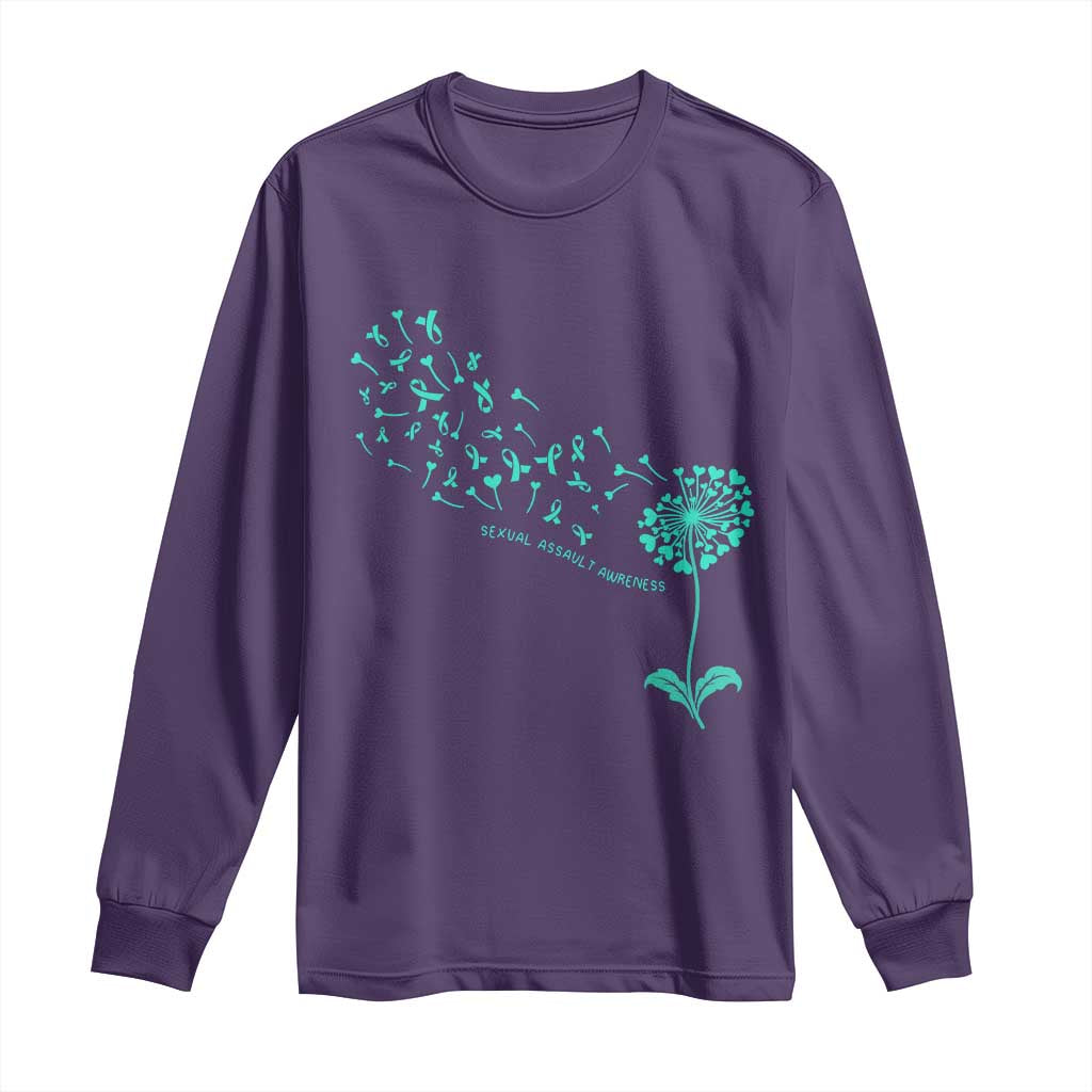 Sexual Assault Awareness Long Sleeve Shirt Teal Dandelion Ribbons