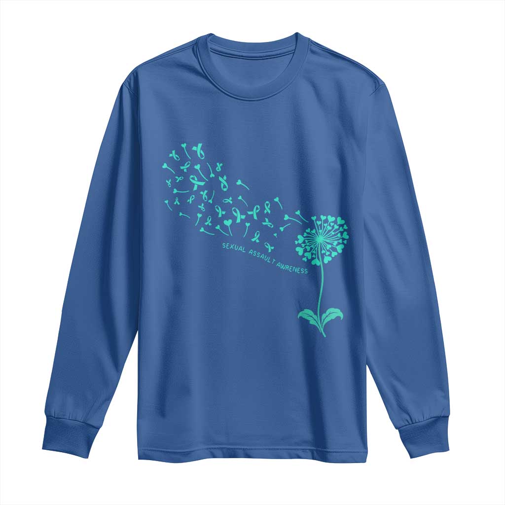 Sexual Assault Awareness Long Sleeve Shirt Teal Dandelion Ribbons