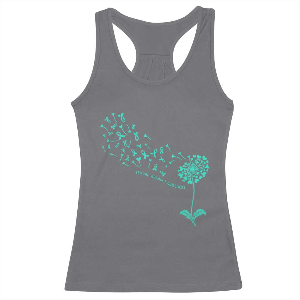 Sexual Assault Awareness Racerback Tank Top Teal Dandelion Ribbons