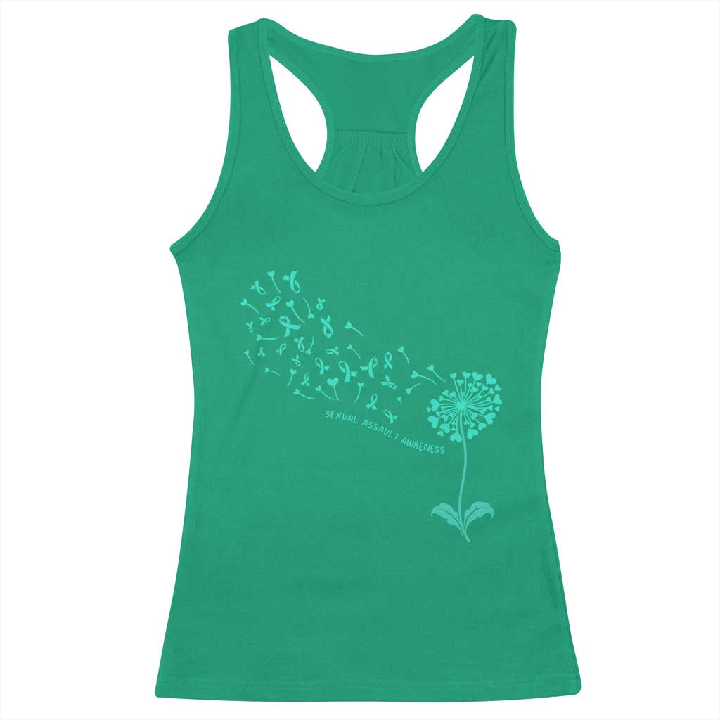 Sexual Assault Awareness Racerback Tank Top Teal Dandelion Ribbons