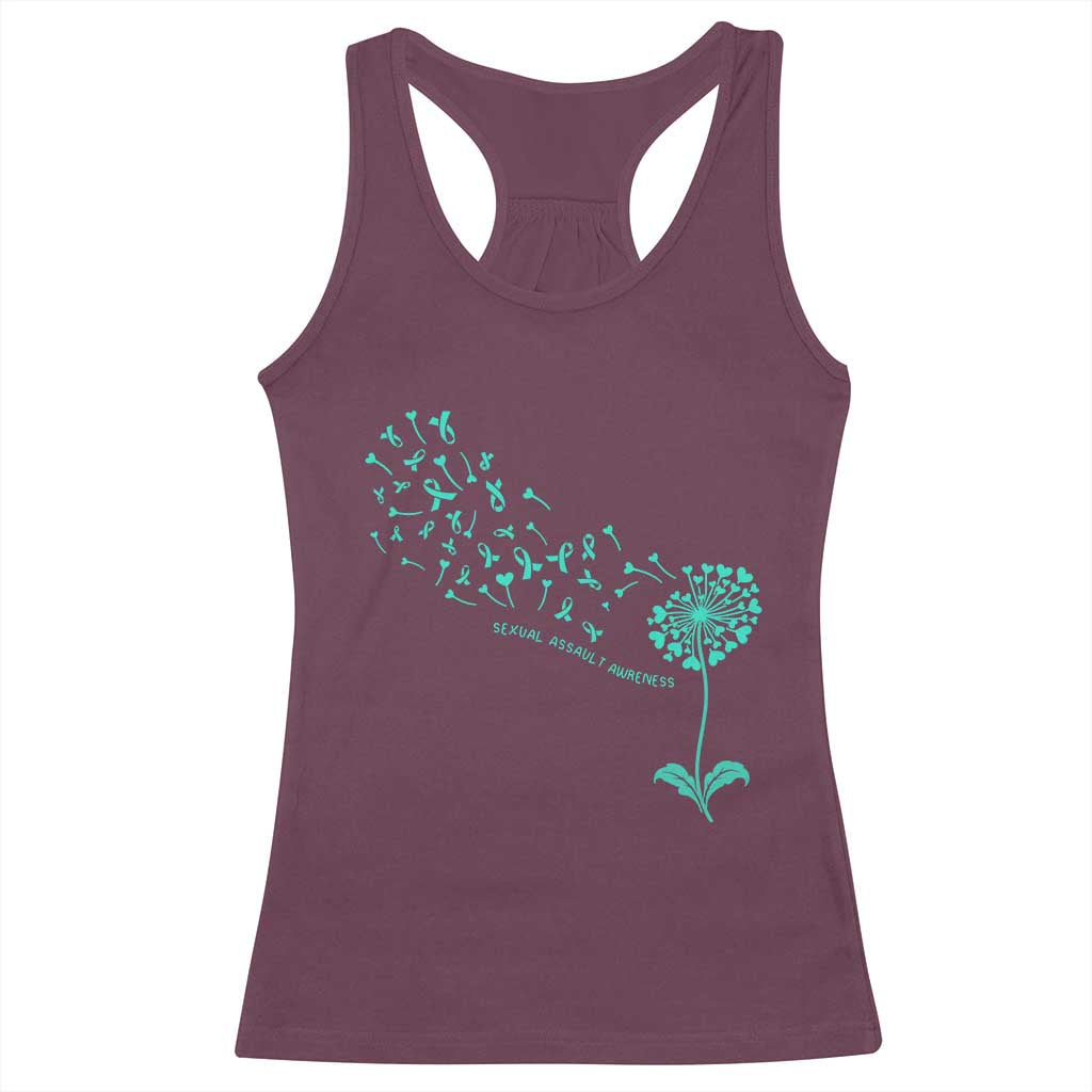 Sexual Assault Awareness Racerback Tank Top Teal Dandelion Ribbons