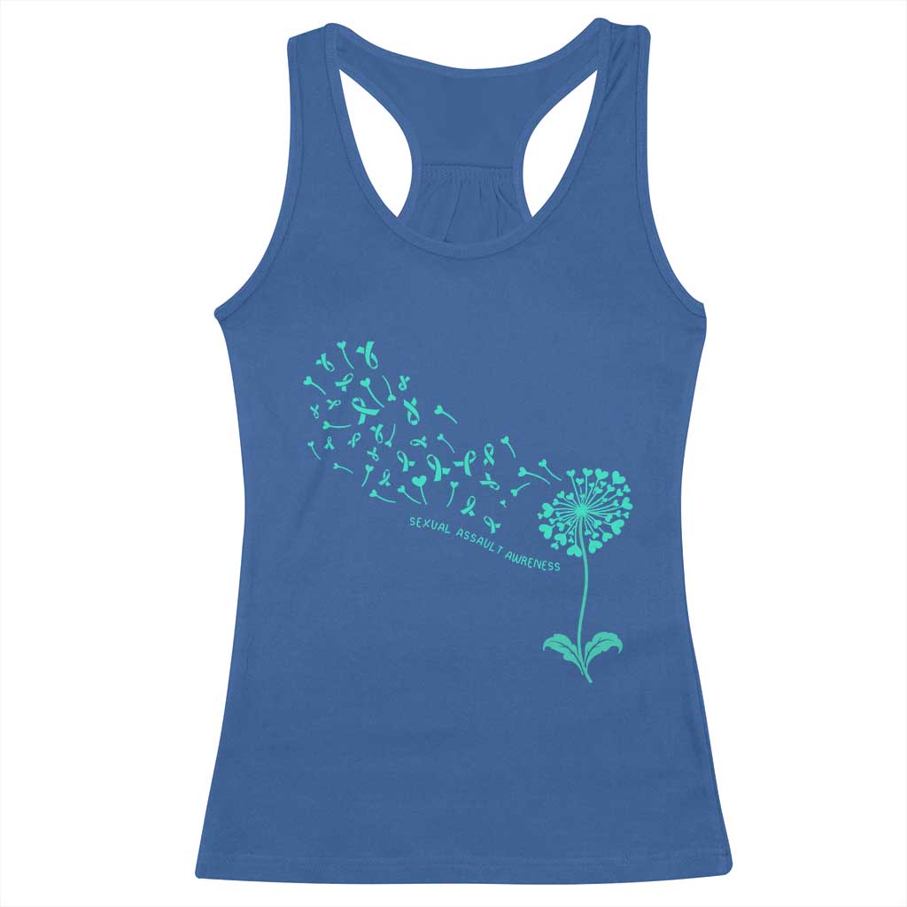 Sexual Assault Awareness Racerback Tank Top Teal Dandelion Ribbons