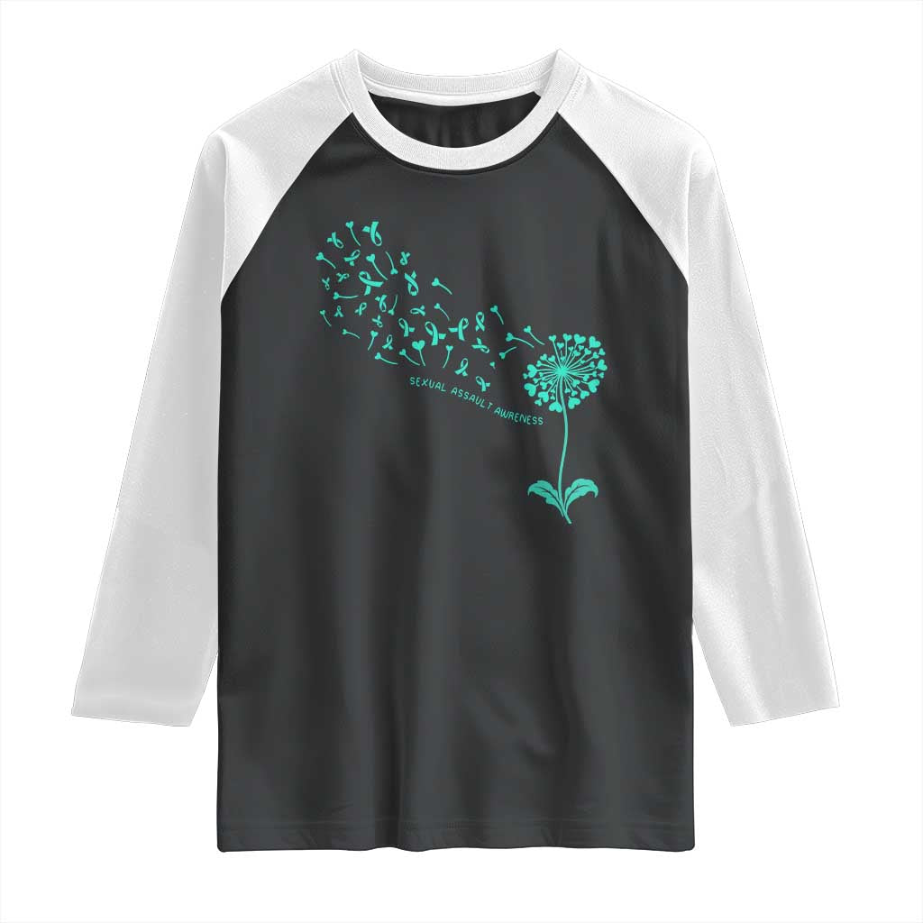 Sexual Assault Awareness Raglan Shirt Teal Dandelion Ribbons