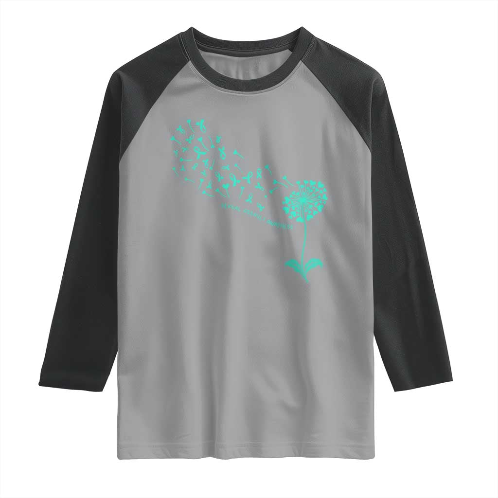 Sexual Assault Awareness Raglan Shirt Teal Dandelion Ribbons