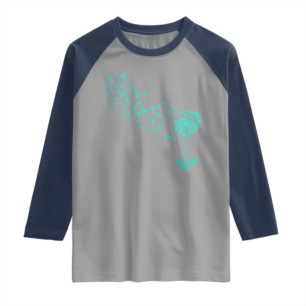 Sexual Assault Awareness Raglan Shirt Teal Dandelion Ribbons
