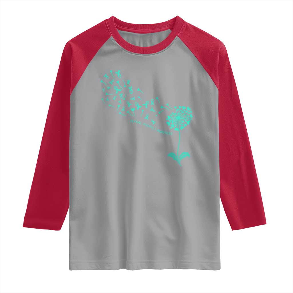 Sexual Assault Awareness Raglan Shirt Teal Dandelion Ribbons