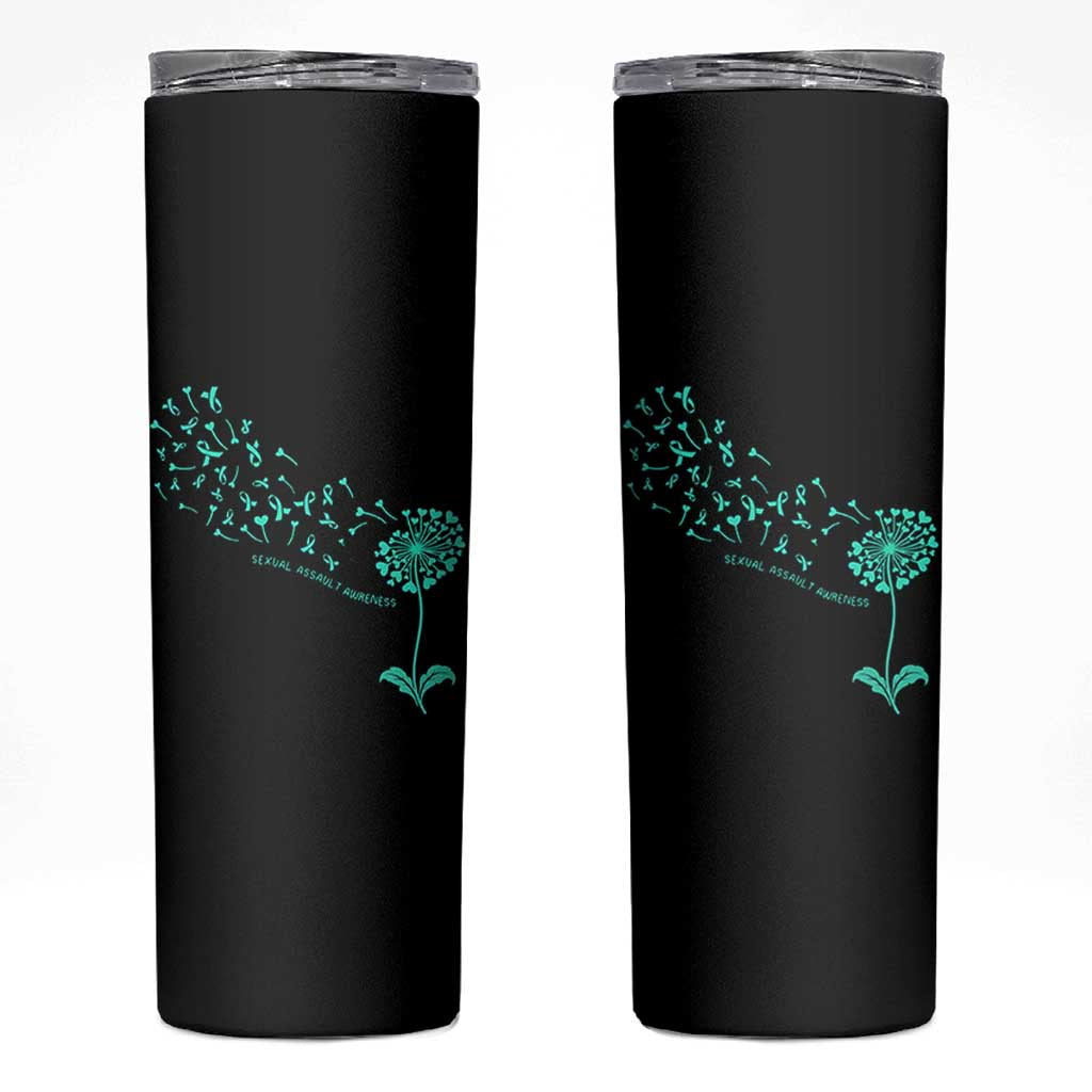 Sexual Assault Awareness Skinny Tumbler Teal Dandelion Ribbons